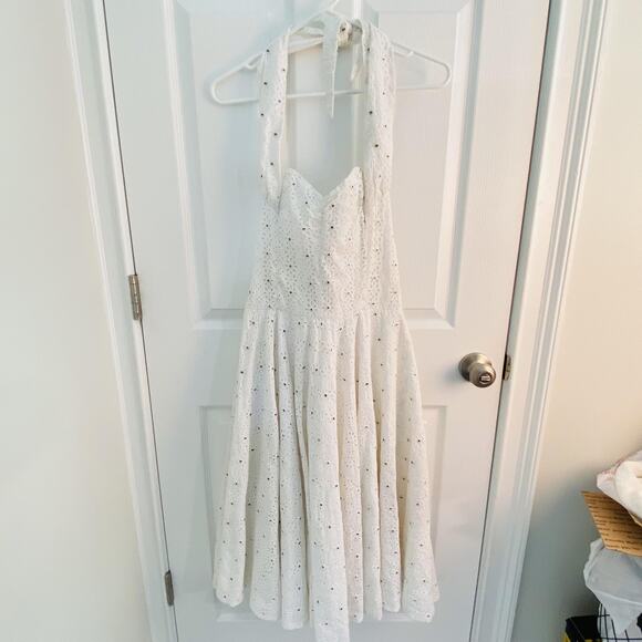 Diane von Furstenberg Dress Womens 10 White Rive Halter Eyelet Embroidered Lace - Picture 1 of 10